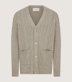 Men'S Cashmere Cable And Rib V Neck Cardigan In Drab*Purdey Online