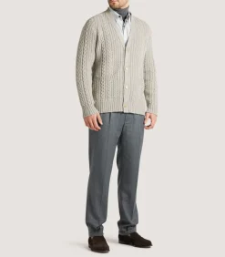 Men'S Cashmere Cable And Rib V Neck Cardigan In Drab*Purdey Online