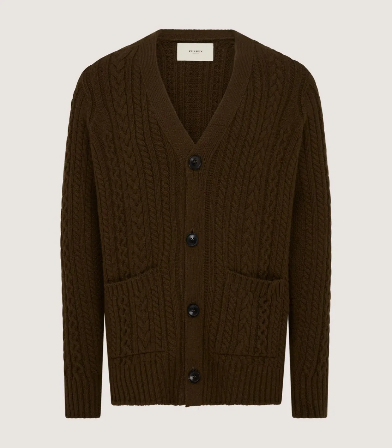 Men'S Cashmere Cable And Rib V Neck Cardigan In Military*Purdey Discount