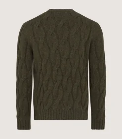 Men'S Cashmere Loch Cable Crew Neck Sweater In Loden*Purdey Shop