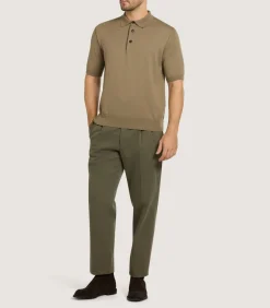 Men'S Cotton Cashmere Fine Gauge Short Sleeve Polo In Twine*Purdey Clearance