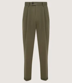 Men'S Dark Olive Cotton Dart Front Trousers*Purdey Cheap