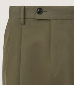 Men'S Dark Olive Cotton Dart Front Trousers*Purdey Cheap