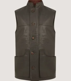 Men'S High Collar Leather Sporting Vest In Brown*Purdey Store