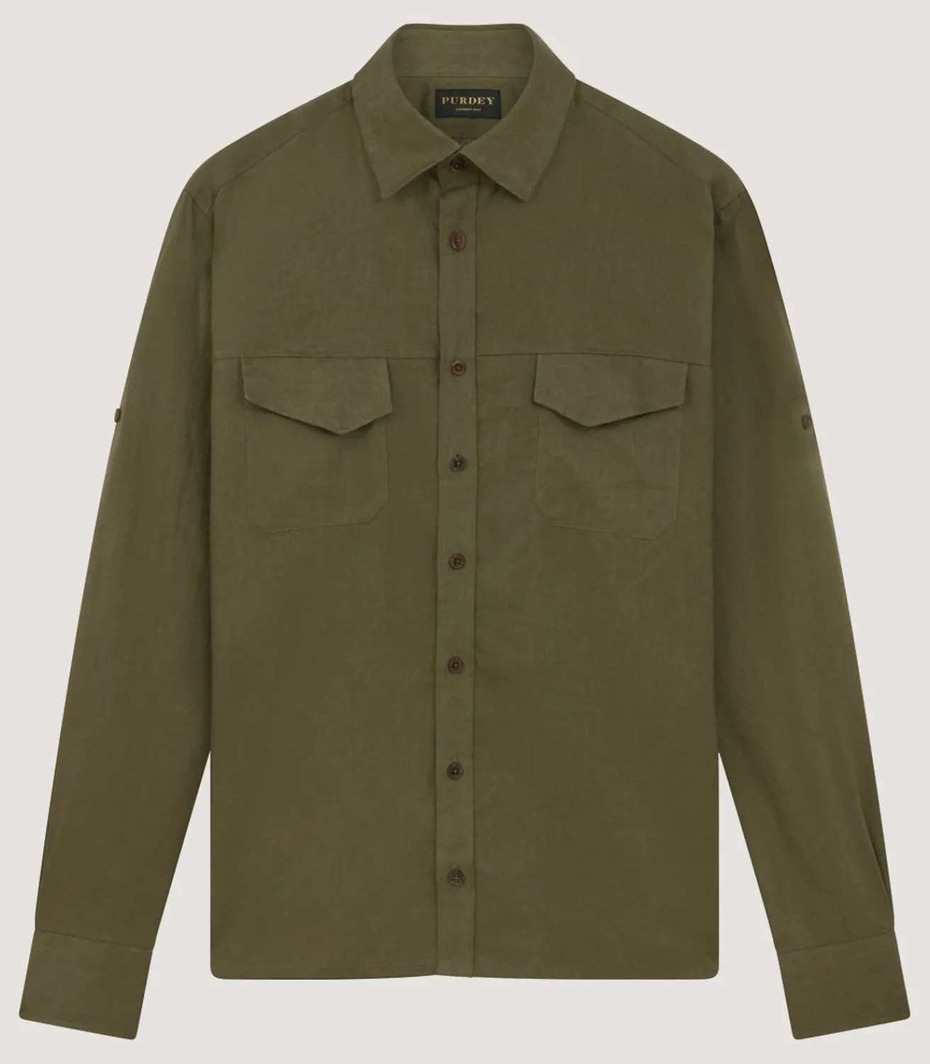 Men'S Linen Selous Safari Shirt In Forest Green*Purdey Cheap