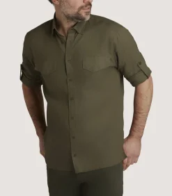 Men'S Linen Selous Safari Shirt In Forest Green*Purdey Cheap