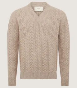 Men'S Taupe Cashmere Linen V Neck Cricket Jumper*Purdey Online