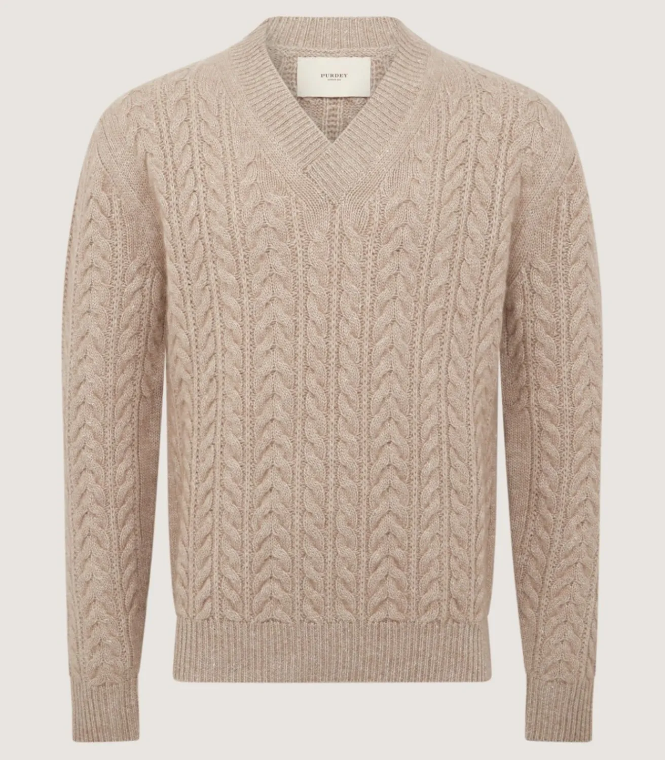 Men'S Taupe Cashmere Linen V Neck Cricket Jumper*Purdey Online