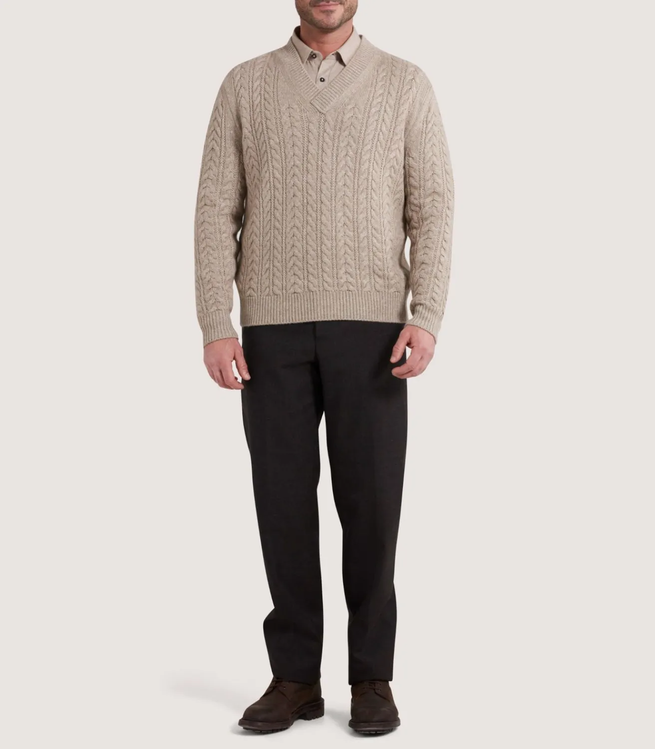 Men'S Taupe Cashmere Linen V Neck Cricket Jumper*Purdey Online