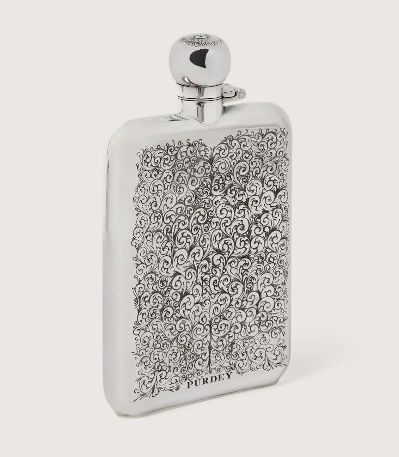 6Oz Sterling Silver Gun Scroll Engraved Flask With Walnut Case*Purdey Best