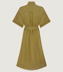 Women'S Belted Linen Shirt Dress In Ochre*Purdey Hot