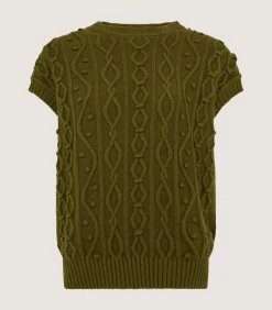 Women'S Cotton Cashmere Aran Crew Neck Tank In Olive*Purdey Store