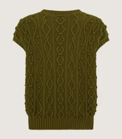 Women'S Cotton Cashmere Aran Crew Neck Tank In Olive*Purdey Store
