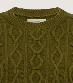 Women'S Cotton Cashmere Aran Crew Neck Tank In Olive*Purdey Store