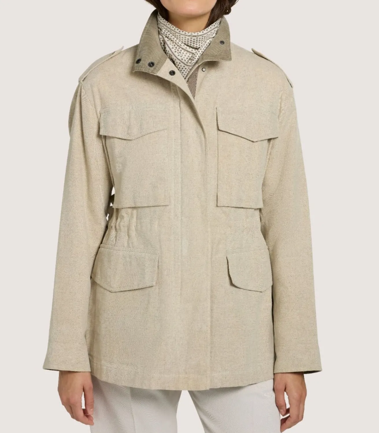 Women'S Cotton Linen Field Jacket In Pale Stone*Purdey Clearance