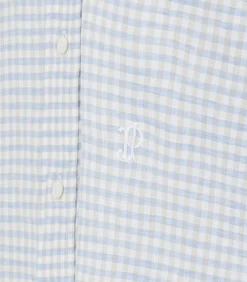 Women'S Pale Indigo Linen Shepherd Check Button Down Shirt*Purdey New